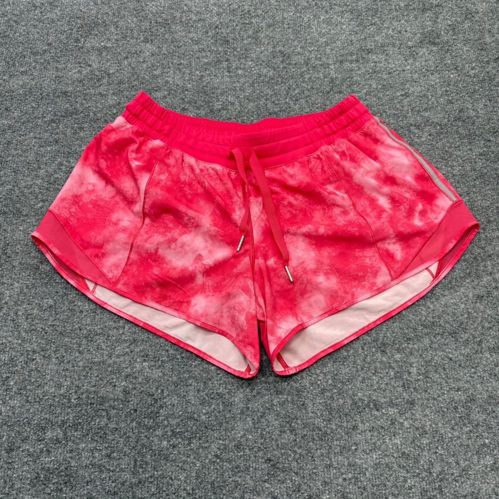 Lululemon Pink Tie Dye Marble Athletic Running Shorts Size 10 Mesh Pocket